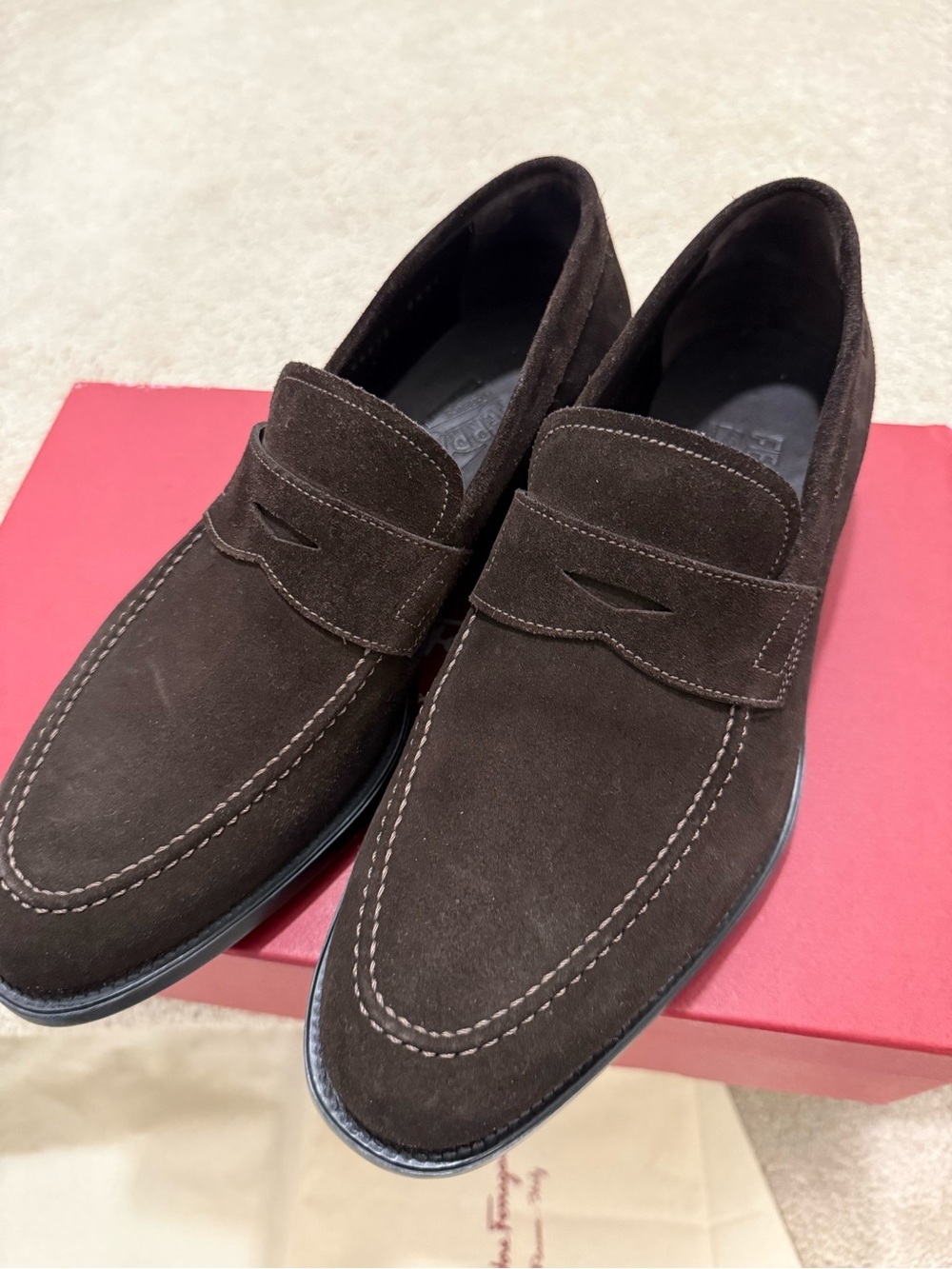 Salvatore Ferragamo Dark Brown Suede Penny Loafers Menβs UK6.5 US7.5 EE